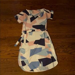 Midi belt geometry pattern midi dress